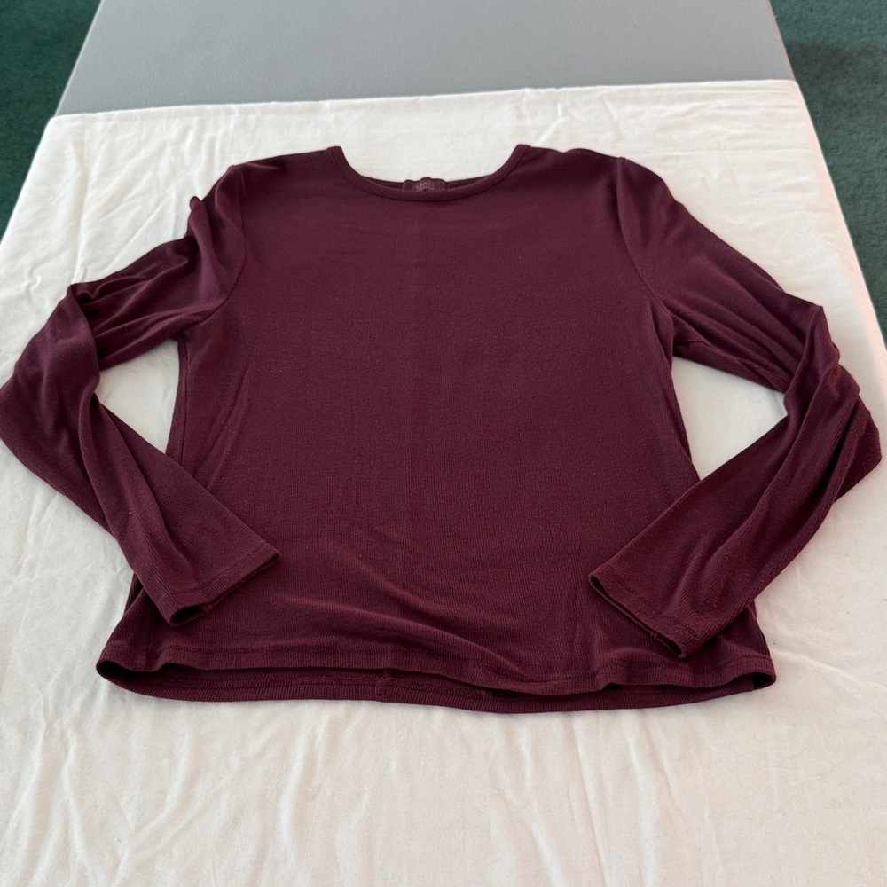 Nuuds Deep Burgundy Long Sleeve Slinky Rib Top